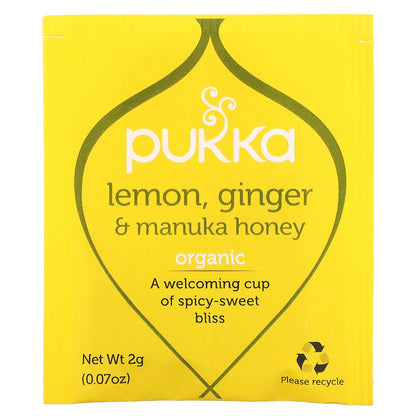 Pukka Herbs, Organic Herbal Tea, Lemon Ginger & Manuka Honey, Caffeine Free, 20 Sachets, 1.41 oz (40 g)