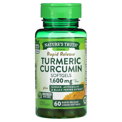 Nature's Truth, Turmeric Curcumin plus Ginger, Astragalus & Black Pepper Extract, 60 Rapid Release Liquid Softgels