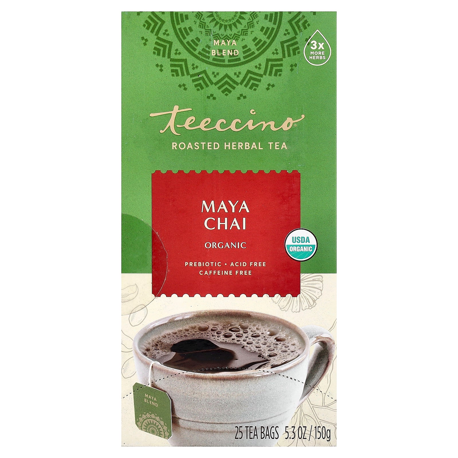 Teeccino, Organic Roasted Herbal Tea, Maya Chai, Caffeine Free, 25 Tea Bags, 5.3 oz (150 g)