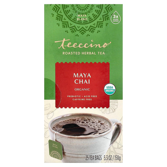 Teeccino, Organic Roasted Herbal Tea, Maya Chai, Caffeine Free, 25 Tea Bags, 5.3 oz (150 g)
