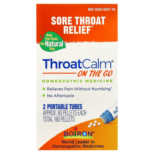 Boiron, ThroatCalm® On The Go, 2 Portables Tubes, 80 Pellets Each