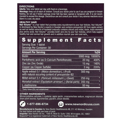 New Nordic, Hair Volume with Botanicals, 30 Tablets