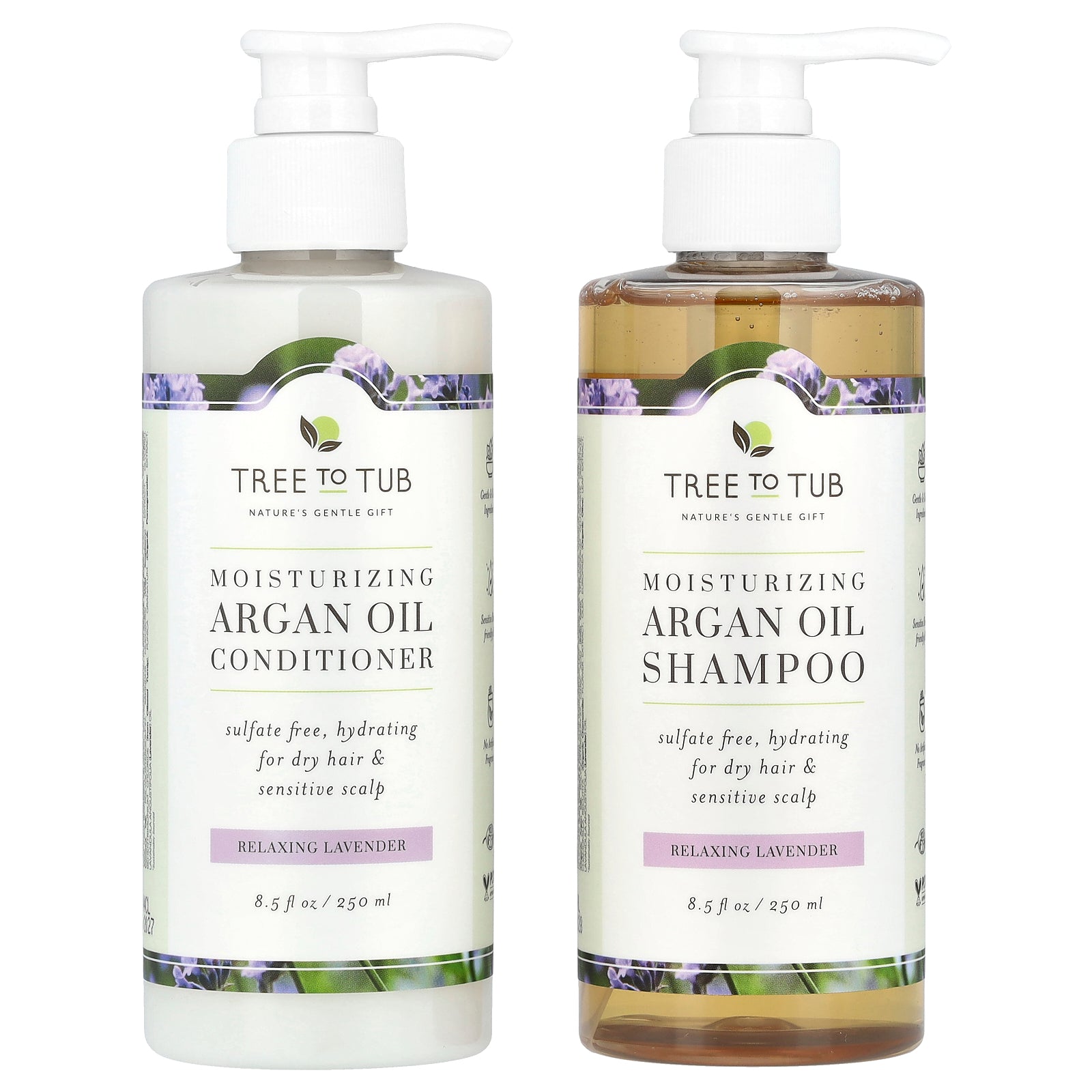 Tree To Tub, Moisturizing Argan Oil Shampoo & Conditioner Set, For Dry Hair, Relaxing Lavender, 2 Piece Set, 8.5 fl oz (250 ml) Each