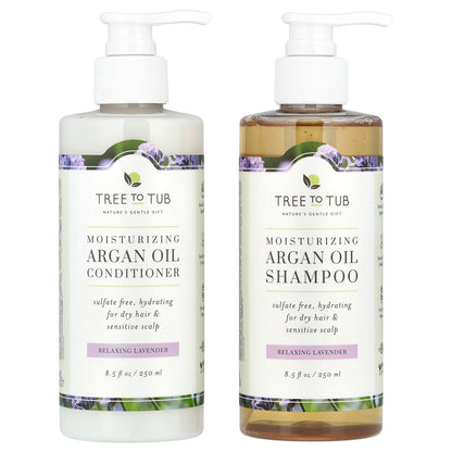 Tree To Tub, Moisturizing Argan Oil Shampoo & Conditioner Set, For Dry Hair, Relaxing Lavender, 2 Piece Set, 8.5 fl oz (250 ml) Each