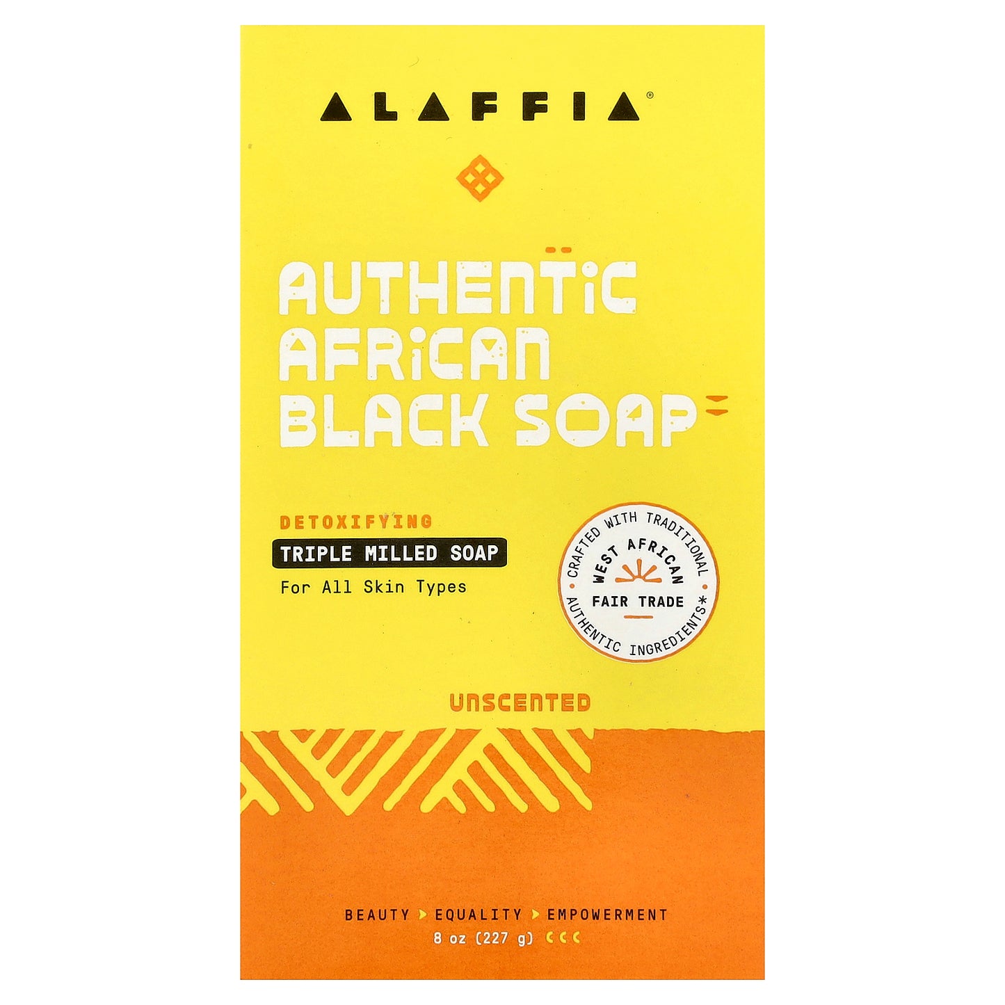 Alaffia, Authentic African Black Soap Bar, Triple Milled, For All Skin Types, Unscented, 8 oz (227 g)