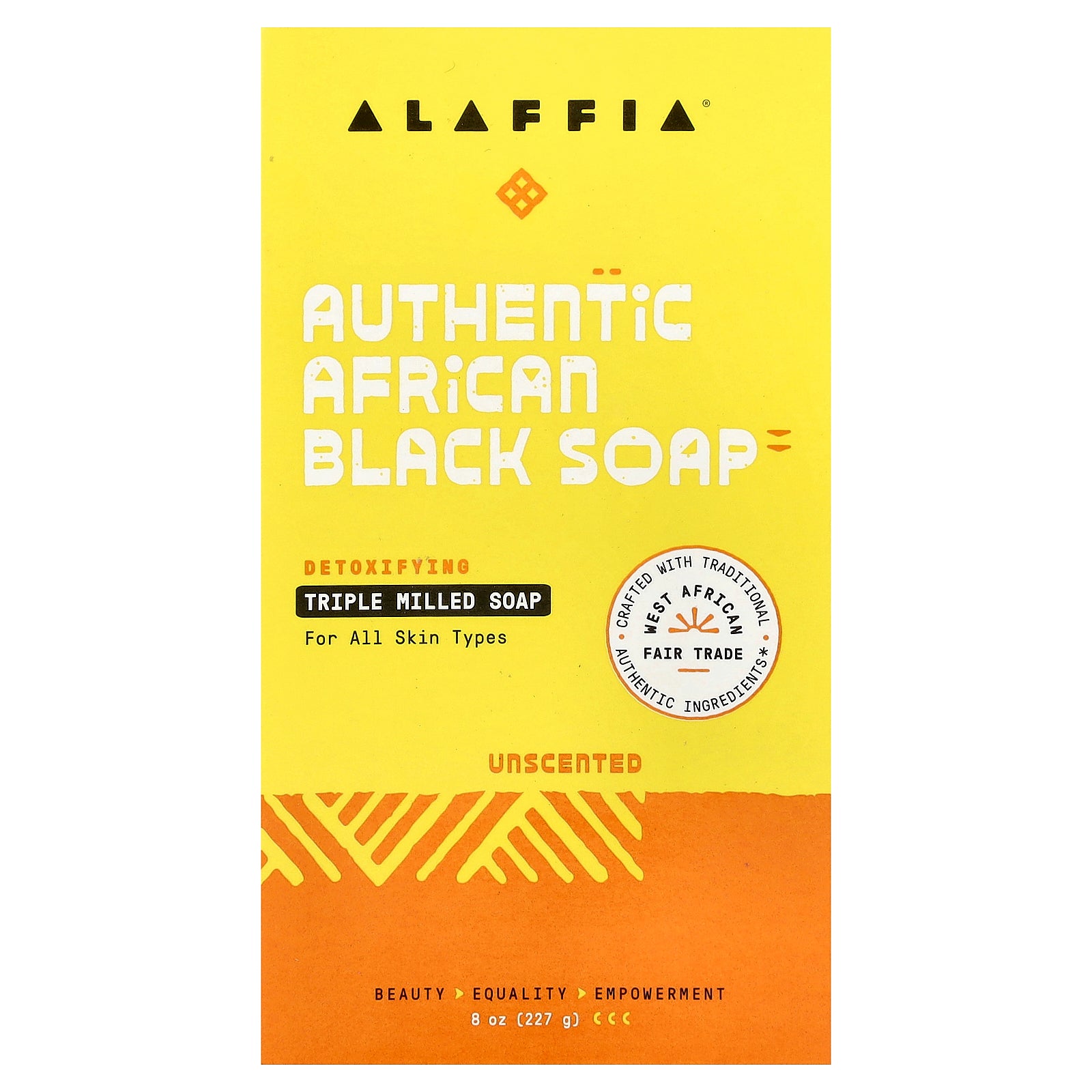 Alaffia, Authentic African Black Soap Bar, Triple Milled, For All Skin Types, Unscented, 8 oz (227 g)