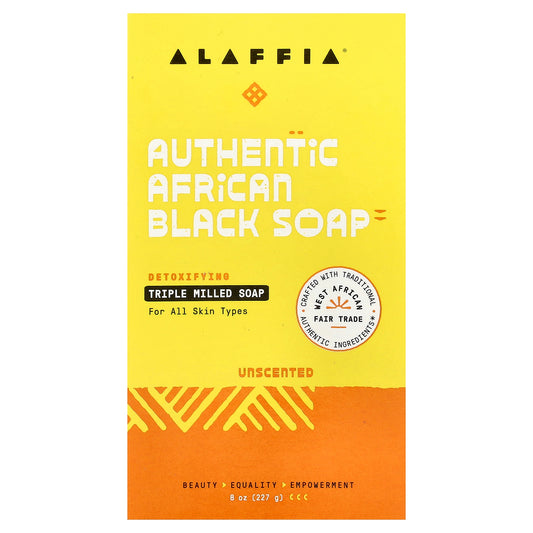 Alaffia, Authentic African Black Soap Bar, Triple Milled, For All Skin Types, Unscented, 8 oz (227 g)