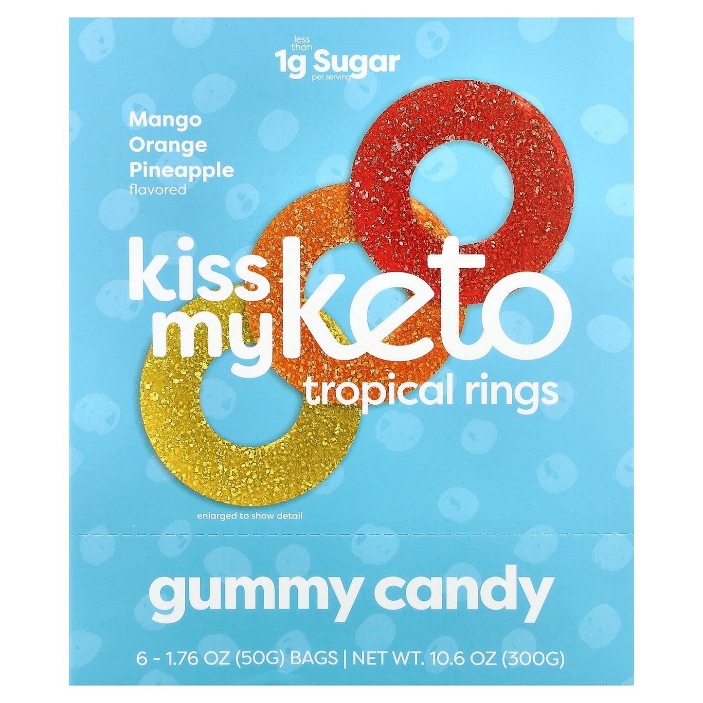 Kiss My Keto, Gummy Candy, Tropical Rings, Mango Orange Pineapple, 6 Bags, 1.76 oz (50 g ) Each