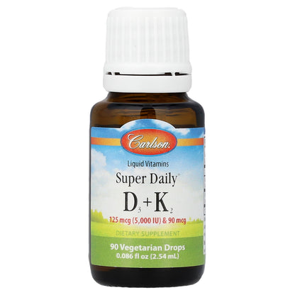 Carlson, Super Daily® D3 + K2, 125 mcg (5,000 IU) & 90 mcg, 0.086 fl oz (2.54 ml)