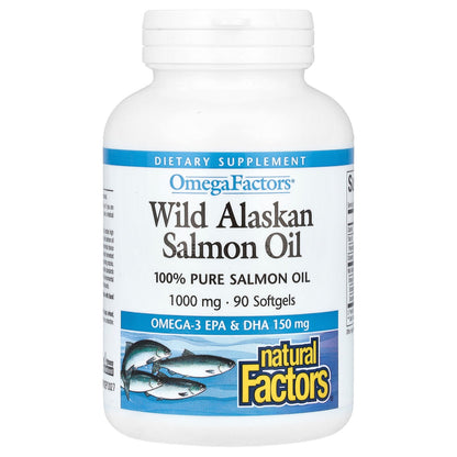 Natural Factors, OmegaFactors, Wild Alaskan Salmon Oil, 1,000 mg, 90 Softgels