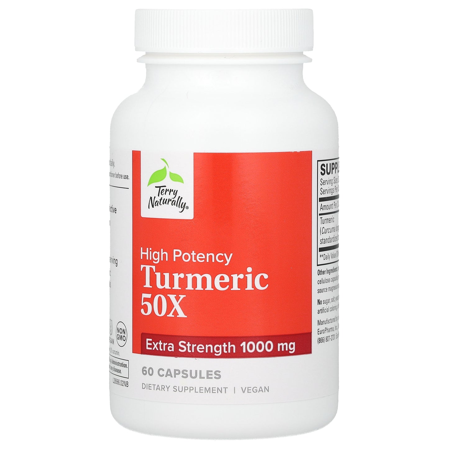 Terry Naturally, Turmeric 50X, High Potency, 1,000 mg, 60 Capsules (500 mg per Capsule)