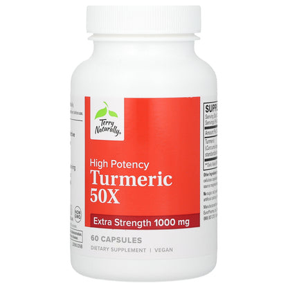 Terry Naturally, Turmeric 50X, High Potency, 1,000 mg, 60 Capsules (500 mg per Capsule)