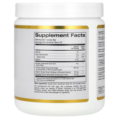 California Gold Nutrition, Prebiotic Fiber Plus Turmeric Extract, Organic Ginger Extract and Boswellia Extract , 6.7 oz (189 g)