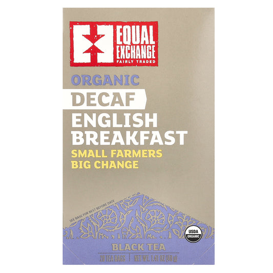 Equal Exchange, Organic Decaf English Breakfast, Black Tea, 20 Tea Bags, 1.41 oz (40 g)