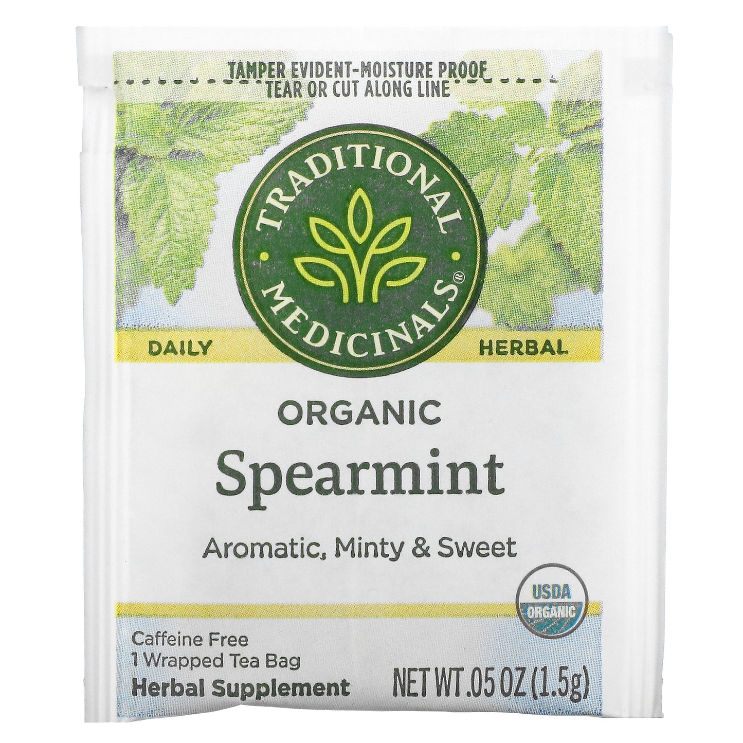 Traditional Medicinals, Organic Spearmint, Caffeine Free, 16 Wrapped Tea Bags, 0.85 oz (24 g)