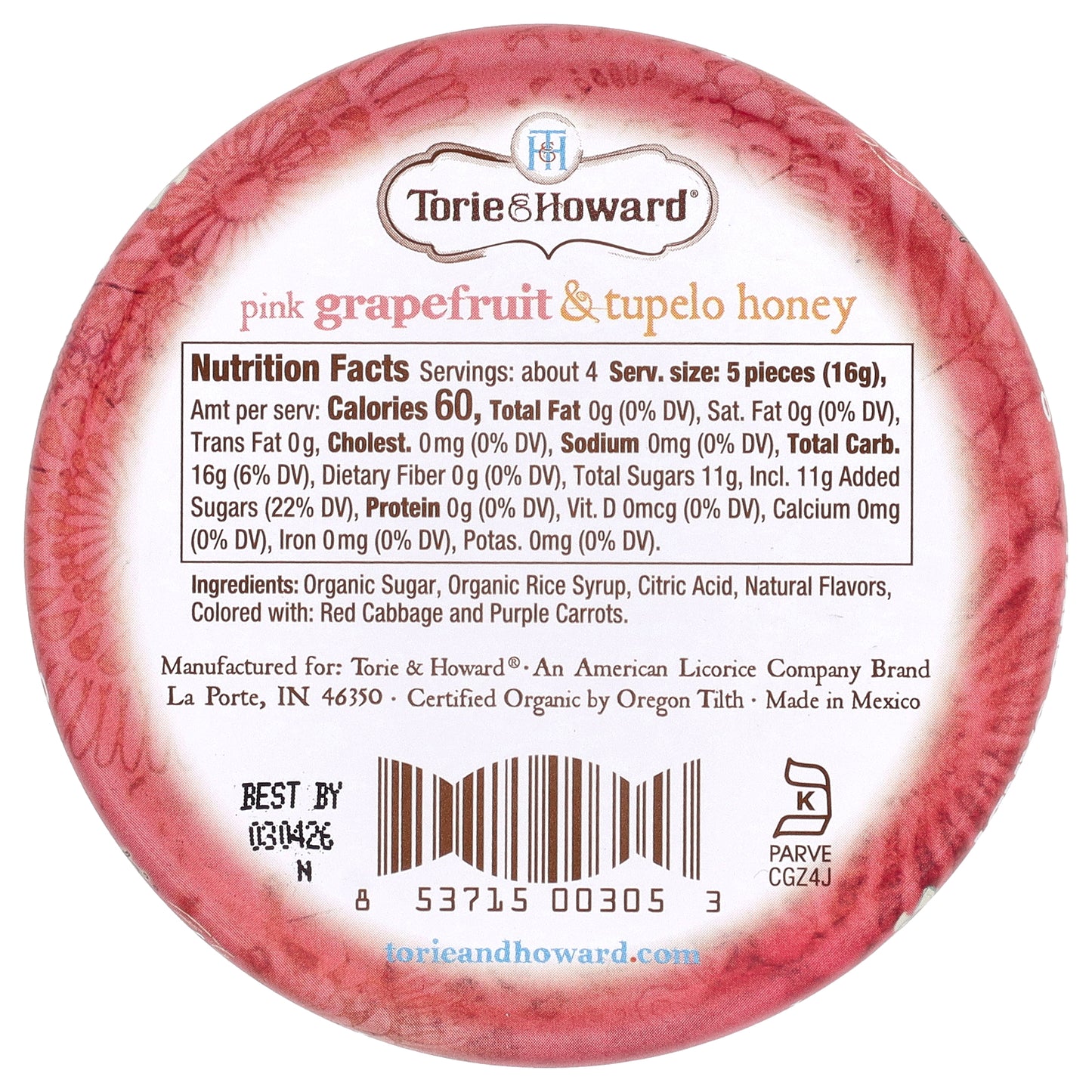 Torie & Howard, Organic Hard Candy, Pink Grapefruit & Tupelo Honey, 2 oz (57 g)