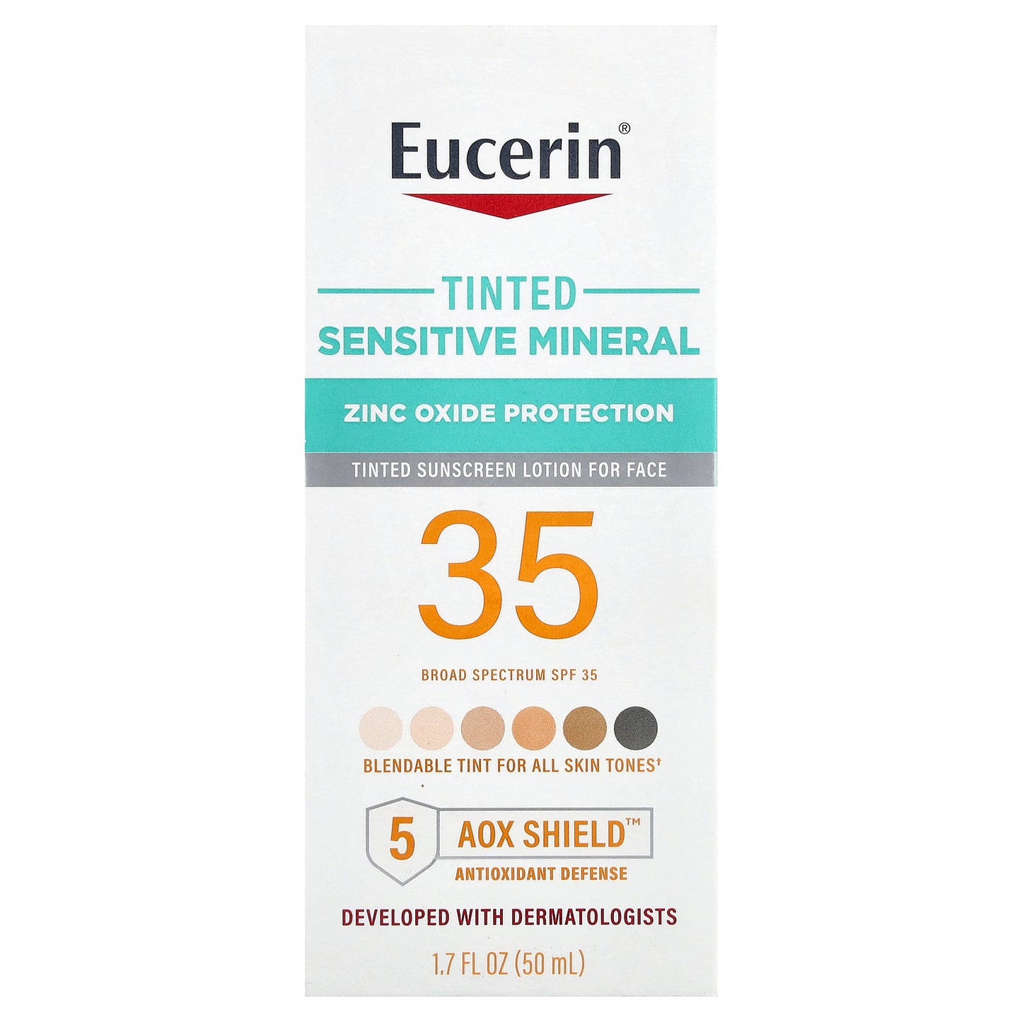 Eucerin, Tinted Sensitive Mineral Face Sunscreen Lotion, SPF 35, 1.7 fl oz (50 ml)
