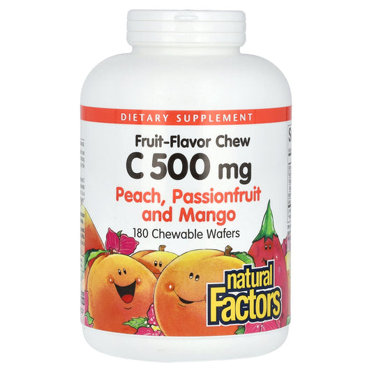 Natural Factors, Vitamin C, Fruit-Flavor Chew, Peach, Passionfruit and Mango, 500 mg, 180 Chewable Wafers