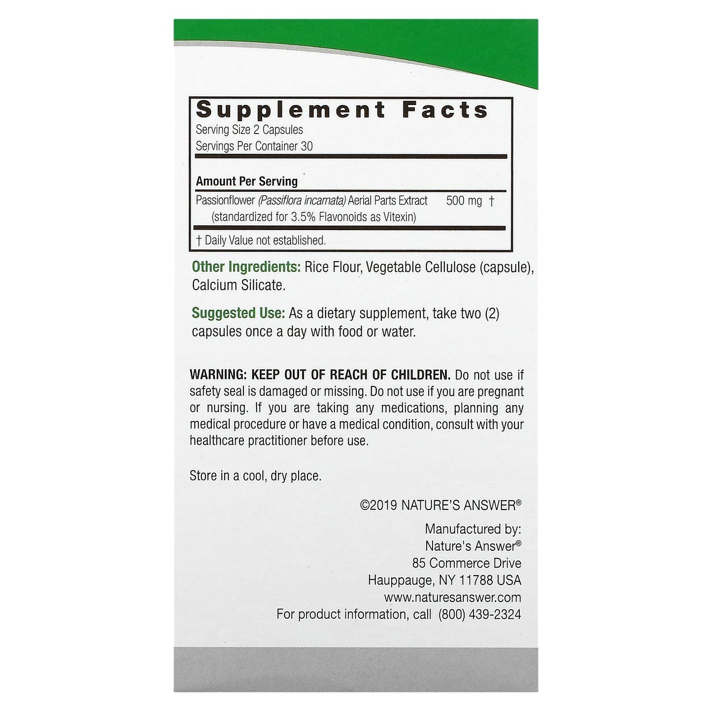 Nature's Answer, Passionflower, 60 Vegetarian Capsule (250 mg per Capsule)