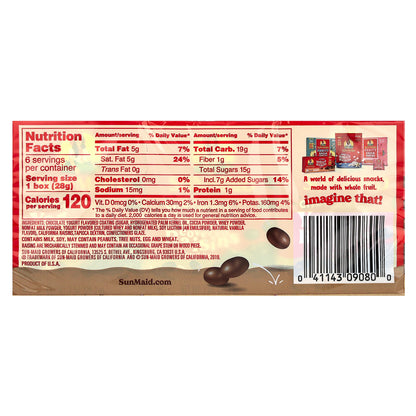 Sun-Maid, Yogurt Covered Raisins, Chocolate, 6 Boxes, 1 oz (28 g) Each