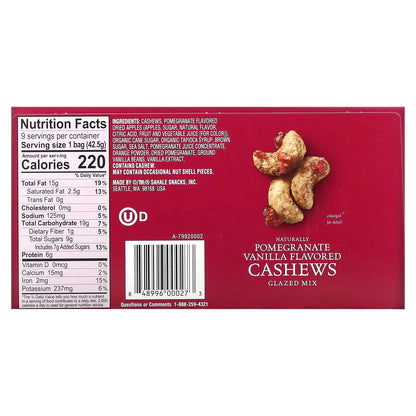 Sahale Snacks, Glazed Mix, Pomegranate Vanilla Flavored Cashews, 9 Packs, 1.5 oz (42.5 g) Each