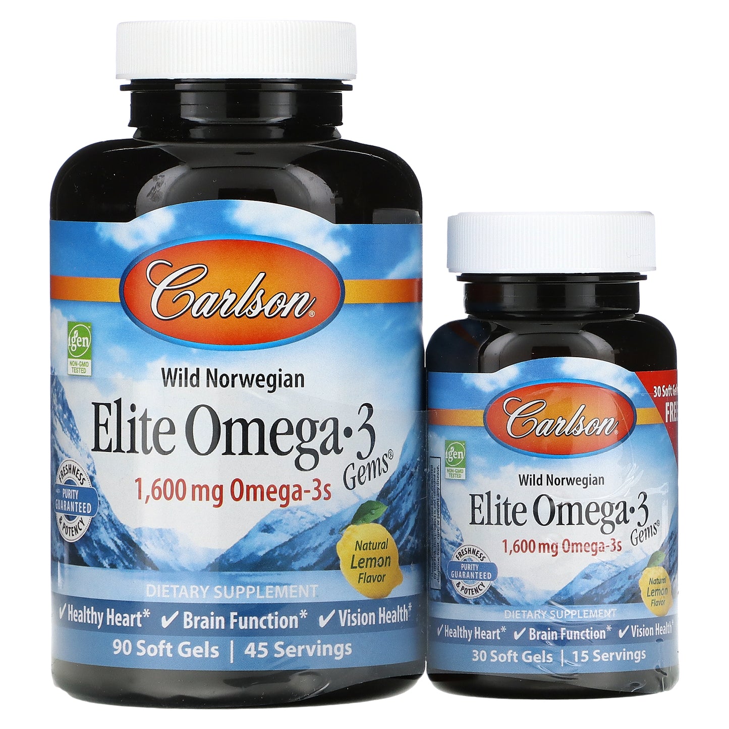 Carlson, Wild Norwegian, Elite Omega-3 Gems, Natural Lemon, 1,600 mg, 120 Soft Gels (800 mg per Soft Gel)