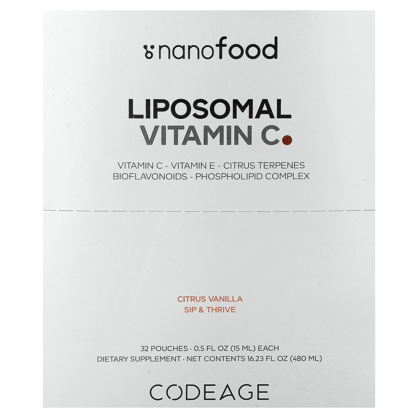 Codeage, Nanofood, Liposomal Vitamin C, Citrus Vanilla, 32 Pouches, 0.5 fl oz (15 ml) Each