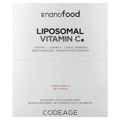 Codeage, Nanofood, Liposomal Vitamin C, Citrus Vanilla, 32 Pouches, 0.5 fl oz (15 ml) Each