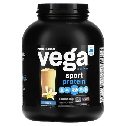 Vega, Sport, Plant-Based Premium Protein Powder, Vanilla, 4 lb 1.8 oz (1.86 kg)