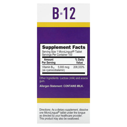 Superior Source, B-12 (Cyanocobalamin), 5,000 mcg, 100 MicroLingual Instant Dissolve Tablets