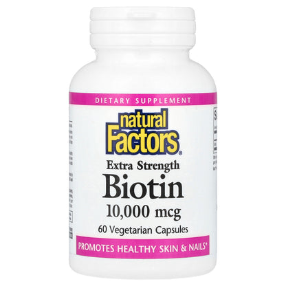 Natural Factors, Biotin, Extra Strength , 10,000 mcg, 60 Vegetarian Capsules