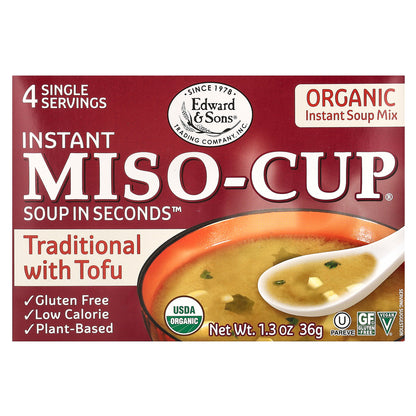 Edward & Sons, Instant Miso-Cup, Traditional with Tofu, 4 Single Servings, 1.3 oz (36 g)