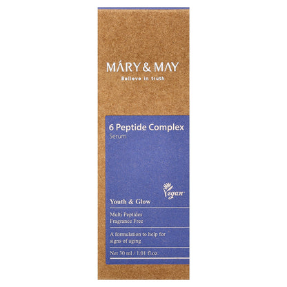 Mary & May, 6 Peptide Complex Serum, Fragrance Free, 1.01 fl oz (30 ml)