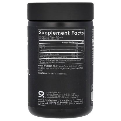 Sports Research, Virgin Coconut Oil, Cold Pressed, 120 Veggie Softgels