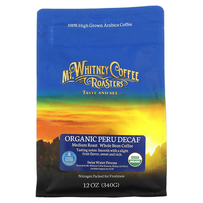 Mt. Whitney Coffee Roasters, Organic Peru Decaf, Medium Roast Whole Bean, 12 oz (340 g)