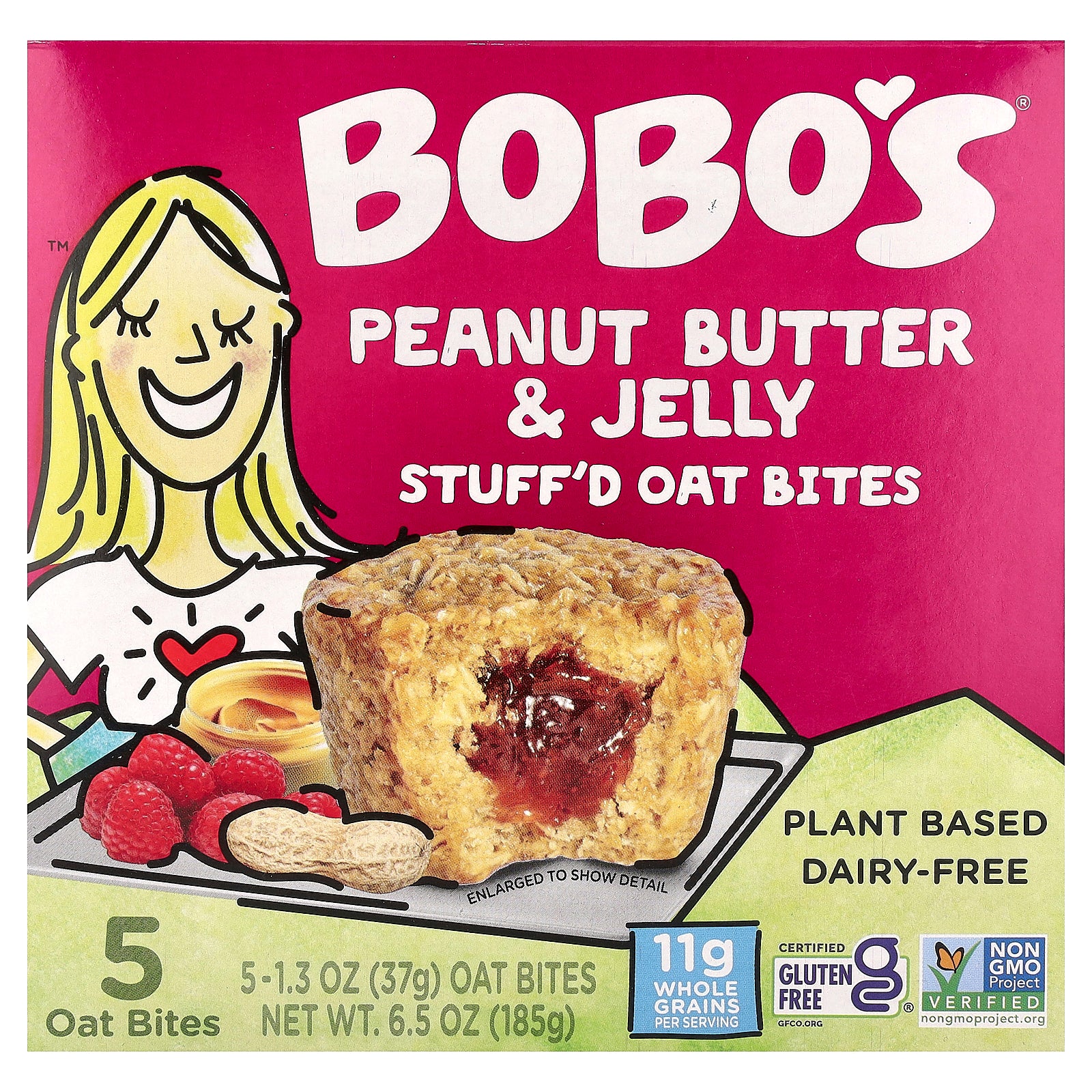 Bobo's Oat Bars, Stuff'd Oat Bites, Peanut Butter & Jelly, 5 Bites, 1.3 oz (37 g) Each