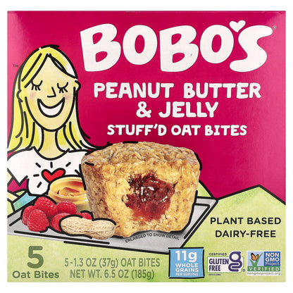 Bobo's Oat Bars, Stuff'd Oat Bites, Peanut Butter & Jelly, 5 Bites, 1.3 oz (37 g) Each