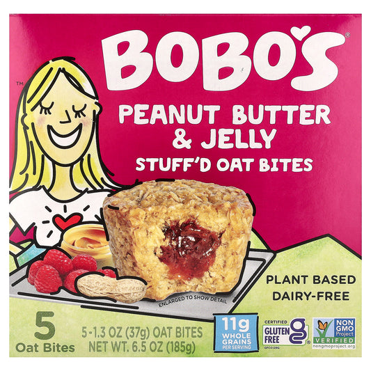 Bobo's Oat Bars, Stuff'd Oat Bites, Peanut Butter & Jelly, 5 Bites, 1.3 oz (37 g) Each