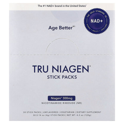 Tru Niagen, NAD+, Nicotinamide Riboside, Unflavored, 30 Stick Packs, 0.14 oz (4 g) Each