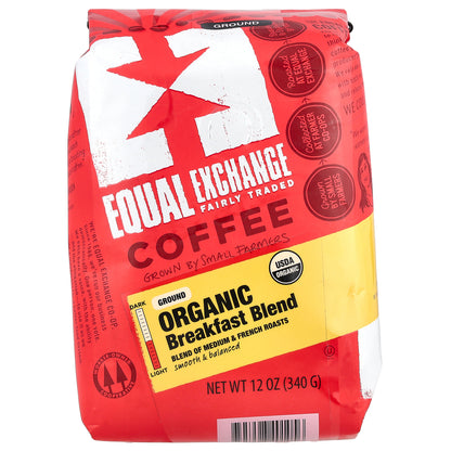 Equal Exchange, Organic Coffee, Breakfast Blend, Ground, Medium & French Roasts, 12 oz (340 g)