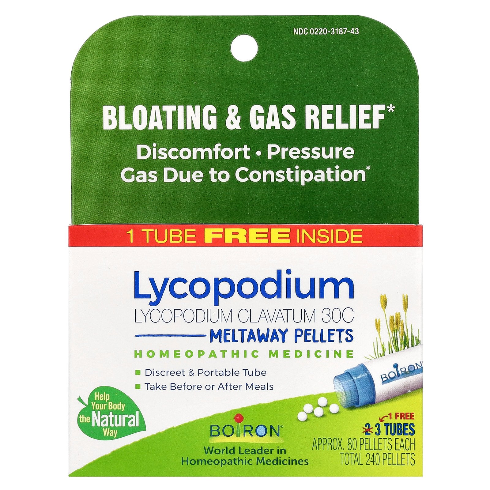 Boiron, Lycopodium, Meltaway Pellets, 30C, 3 Tubes, 80 Pellets Each