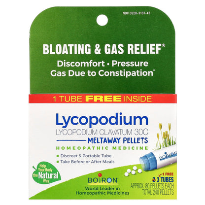 Boiron, Lycopodium, Meltaway Pellets, 30C, 3 Tubes, 80 Pellets Each