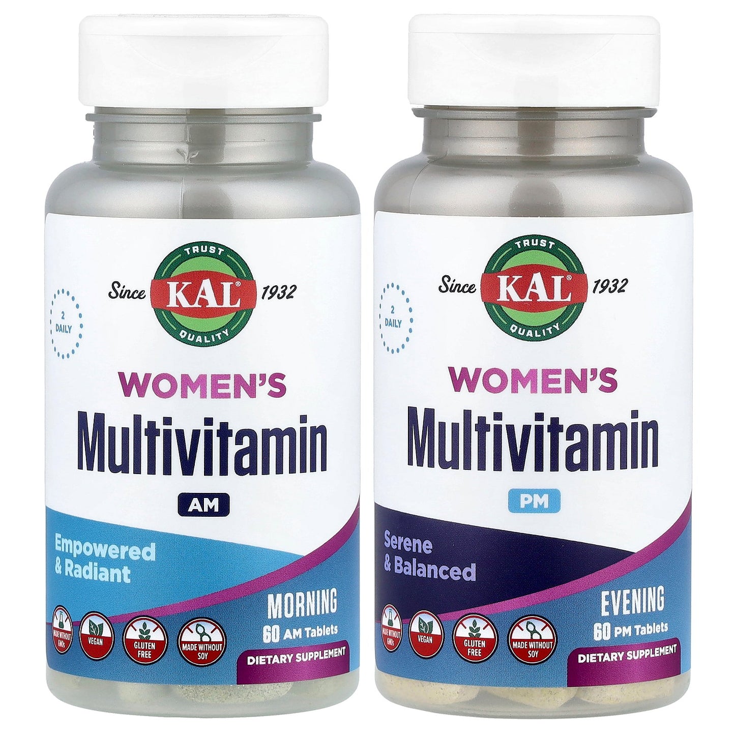 KAL, Women's Multivitamin, Morning & Evening, 2 Pack, 60 Tablets Each