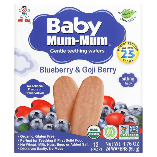 Hot Kid, Baby Mum-Mum, Gentle Teething Wafers, Blueberry & Goji Berry, 12 Packs, 2 Wafers Each