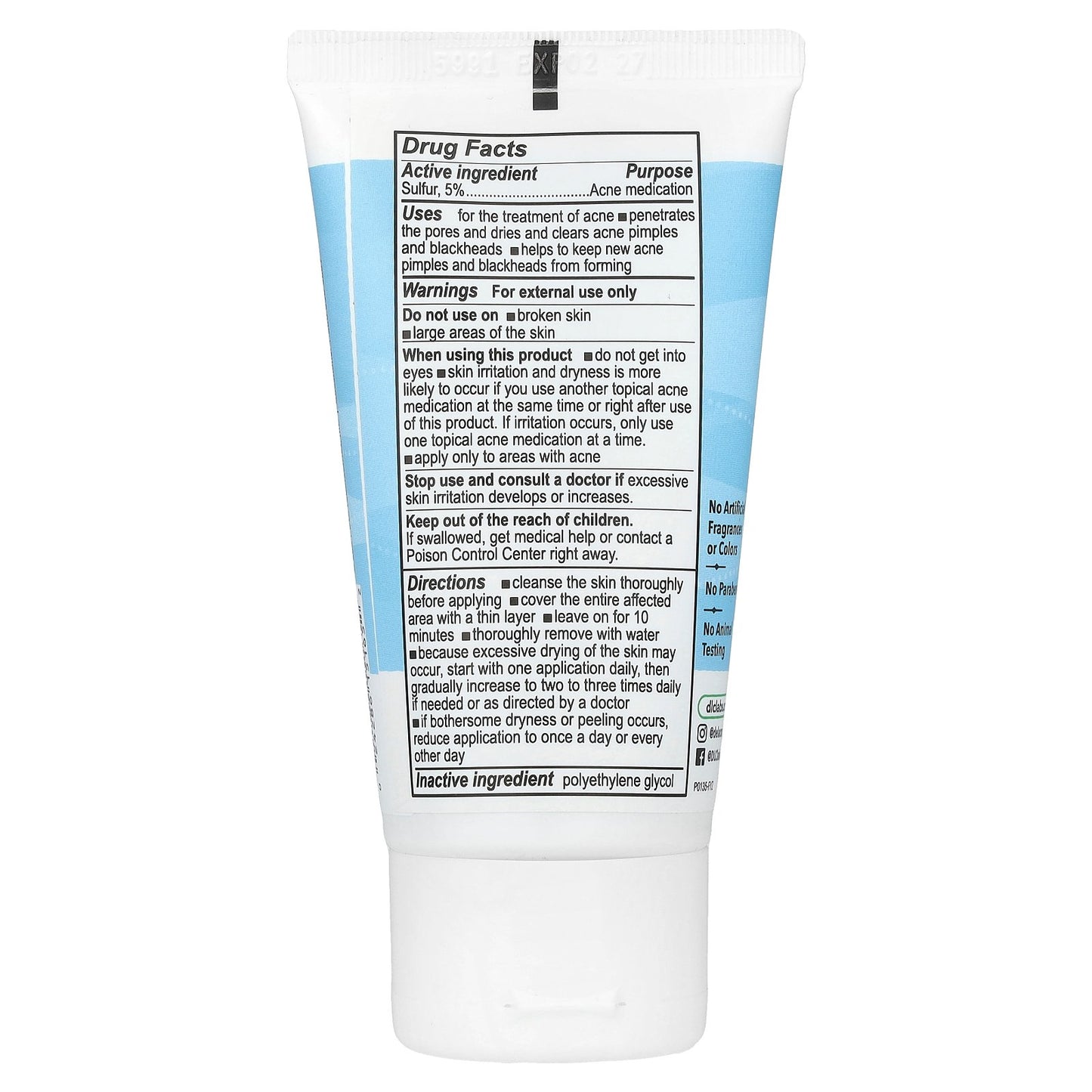 De La Cruz, Acne Treatment Ointment with 5% Sulfur, For Sensitive Skin, 2.6 oz (74 g)