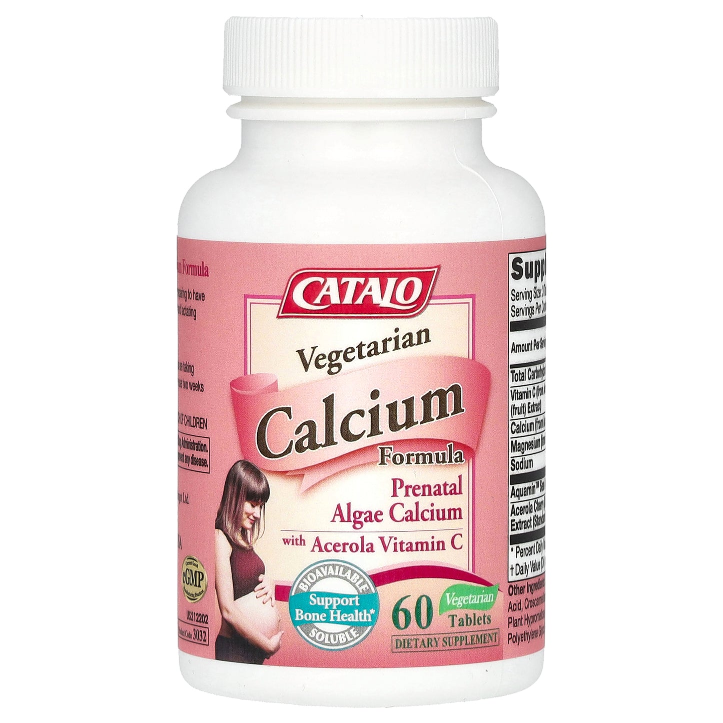 CATALO, Vegetarian Calcium Formula, Prenatal Algae Calcium with Acerola Vitamin C, 60 Vegetarian Tablets