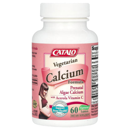 CATALO, Vegetarian Calcium Formula, Prenatal Algae Calcium with Acerola Vitamin C, 60 Vegetarian Tablets