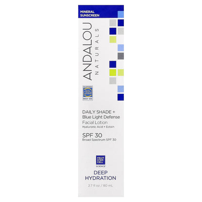 Andalou Naturals, Deep Hydration, Daily Shade + Blue Light Defense Facial Lotion, SPF 30, 2.7 fl oz (80 ml)