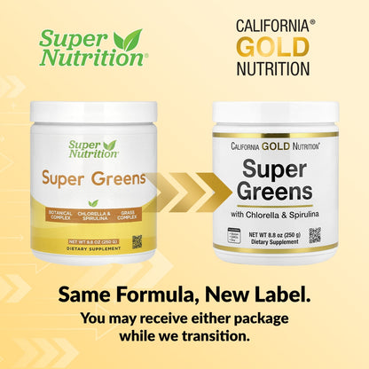 California Gold Nutrition, Super Greens with Spirulina, Chlorella, Kelp, and Apple Pectin, 8.8 oz (250 g)