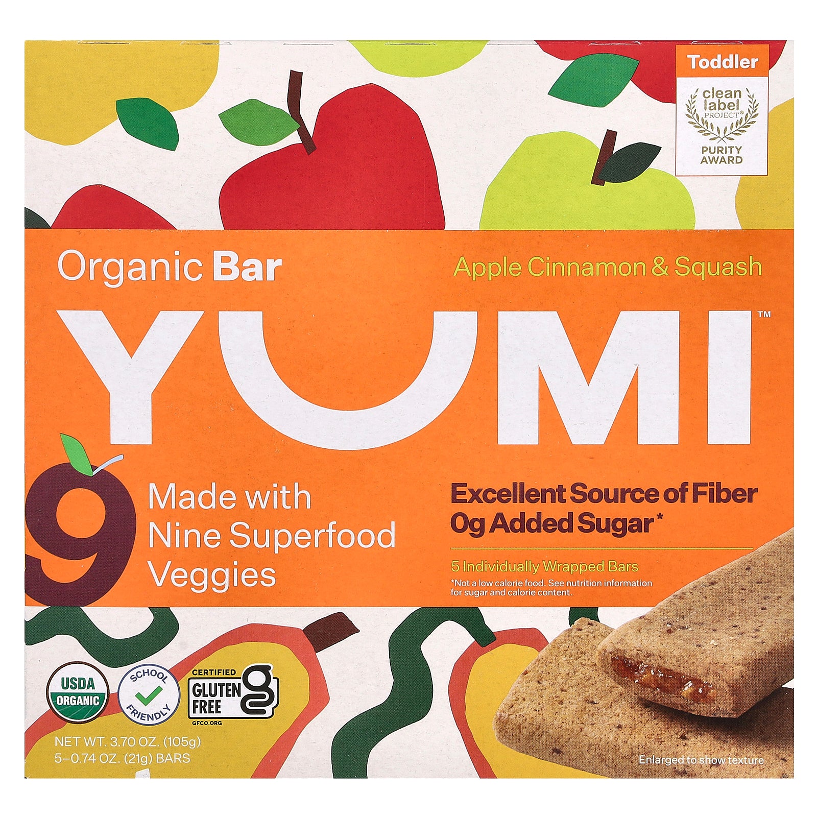 Yumi, Organic Bar, Toddler, Apple Cinnamon & Squash, 5 Bars, 0.74 oz (21 g) Each